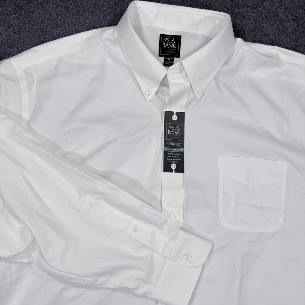 Jos A Bank Traveler Mens 19 36 White Traditional Fit No Wrinkle Dress Shirt NEW